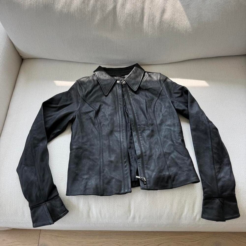 Vintage attention black genuine leather